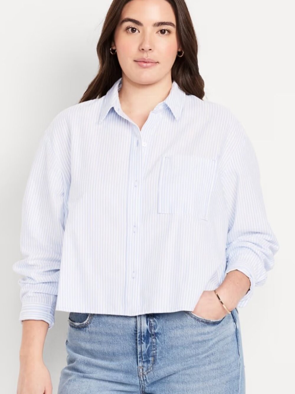 NWT XXL Petite, cropped light blue shirt, 100% cotton, Old Navy